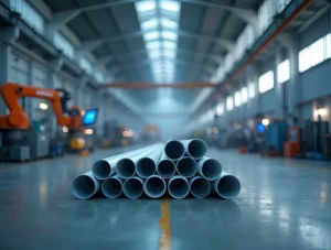 High-quality UPVC pipes stacked in a warehouse, showcasing durability and precision manufacturing.