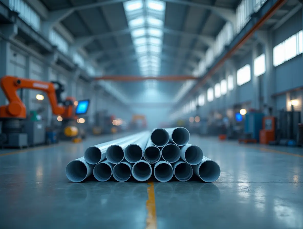 High-quality UPVC pipes stacked in a warehouse, showcasing durability and precision manufacturing.