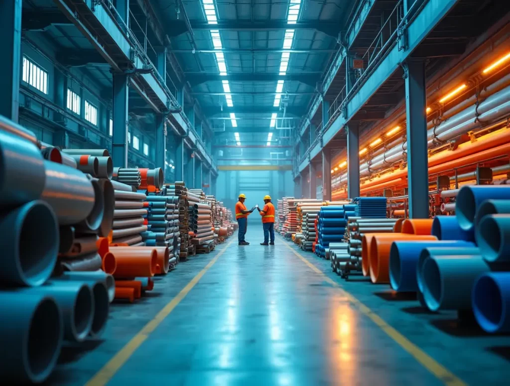 Modern PVC pipe manufacturing facility with automated machinery and quality control lab in India