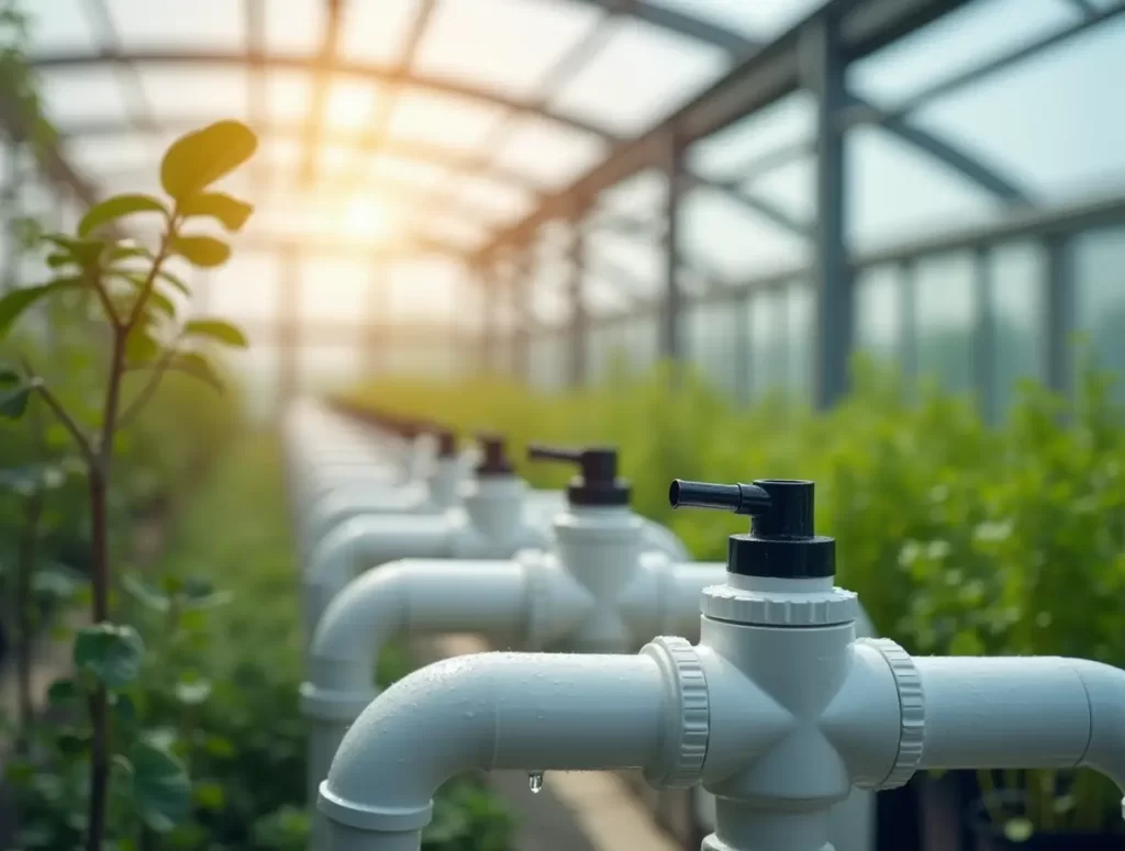 A clean and organized plumbing setup using PVC pipe fittings in a modern building environment